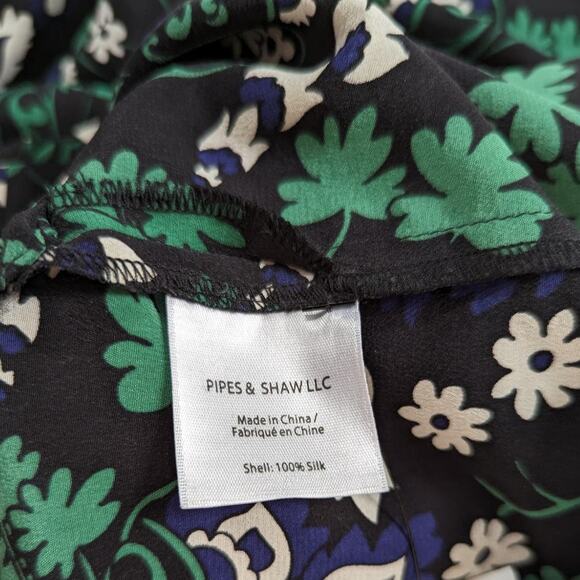 Veronica Beard Elm Silk Shirtdress V-Neck Pleated Green Floral Size 2 Preowned - Picture 11 of 13